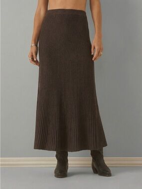 NWOT Buck Mason Beverly Pleated Rib Wool Knit Skirt in Grey-Brown size S
